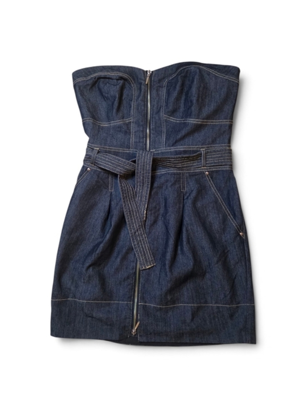 Arden B Strapless Dark Blue Denim Dress with Belt